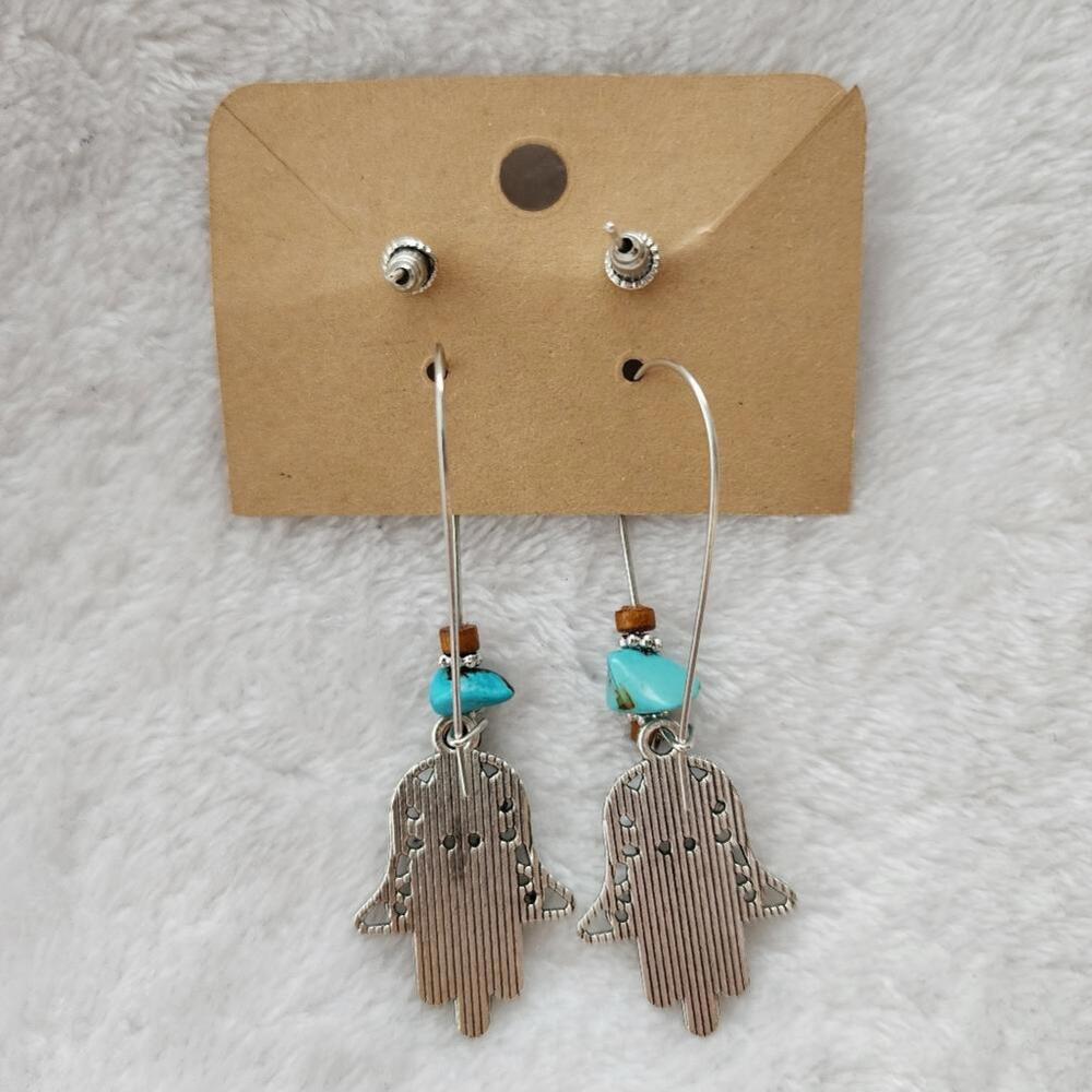 Beaded Silver Hamsa Hand Earrings - image 6